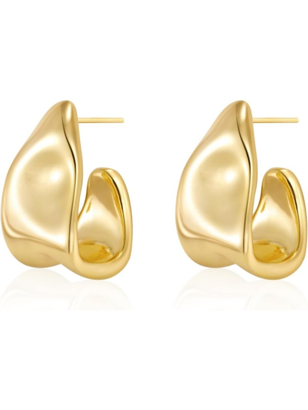 Women's 14K Gold Plated Chunky Tear Drop Statement Stud Hoop Earrings